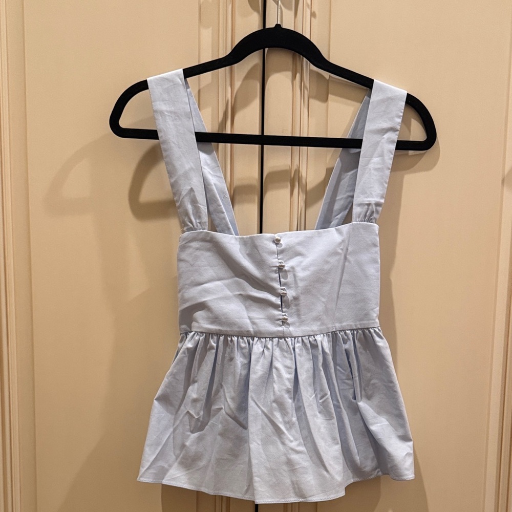 Zara Light Blue Cross-Back Peplum Top